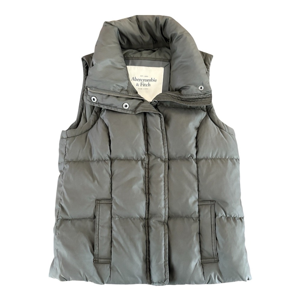 Abercrombie And Fitch Down Puffer Vest Women's Size Small‎ Gray Green EUC